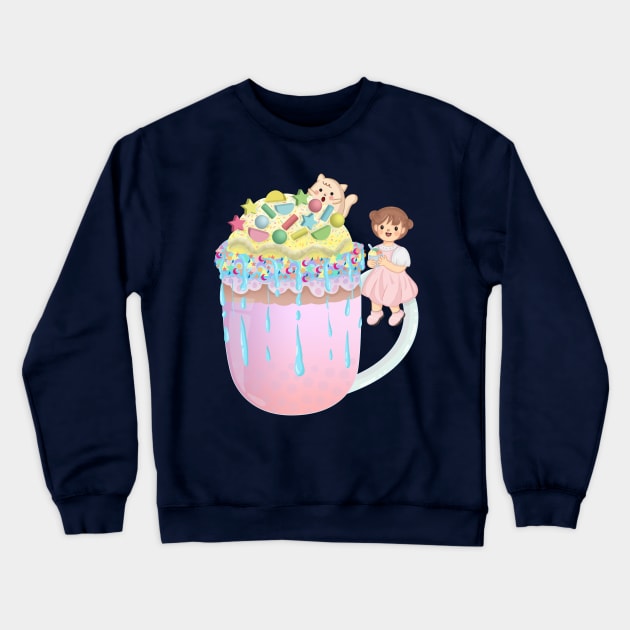 Strawberry mango boba ice cream Crewneck Sweatshirt by Athikan